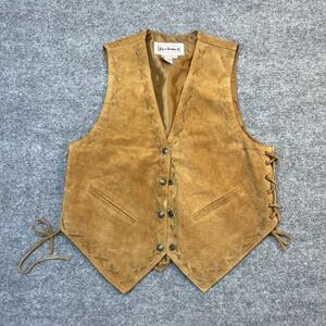 Vintage Bechamel Suede Leather Snap Vest Native Lace-Vest with Front Pockets S